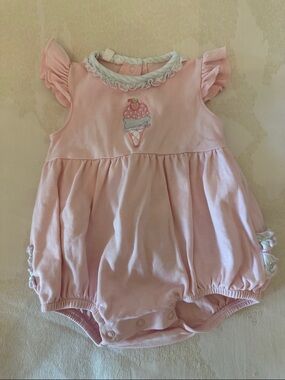 Pastel Pink Baby Bubble Romper with Ice Cream Motif
